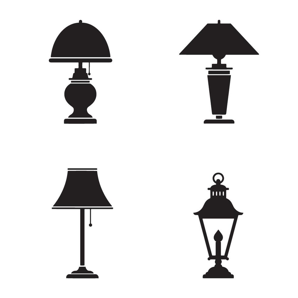 Collection of silhouette lamp illustrations featuring various designs for home decor and interior styling vector