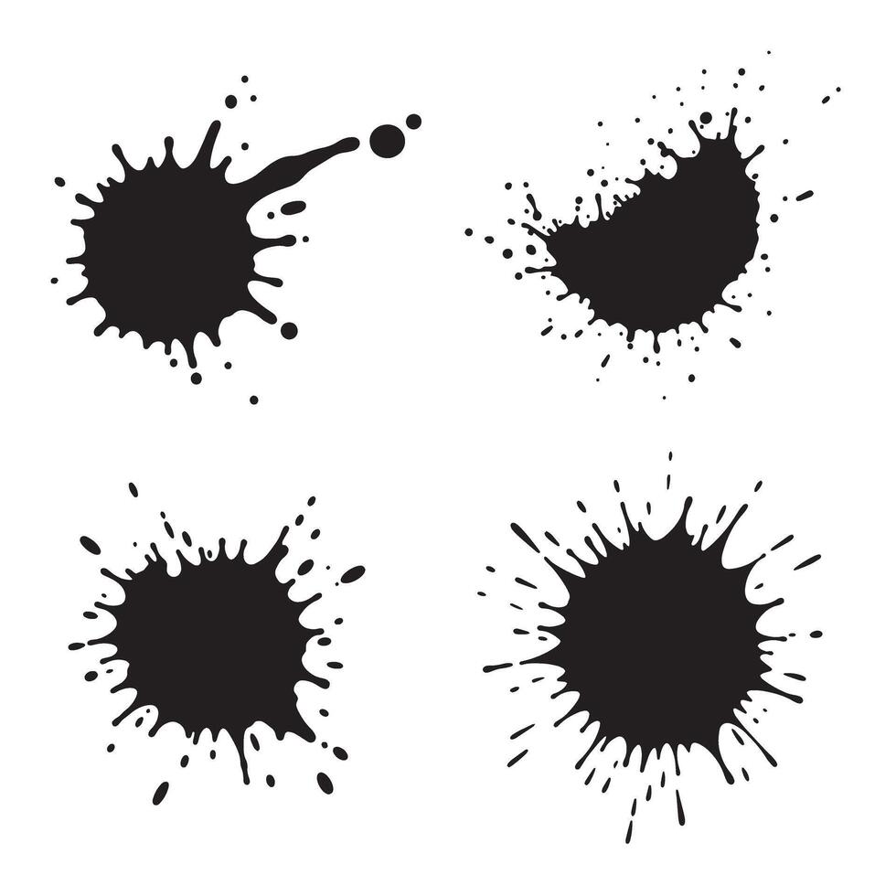 Ink splatter design elements set of four black paint silhouette splashes and splatters on white background vector