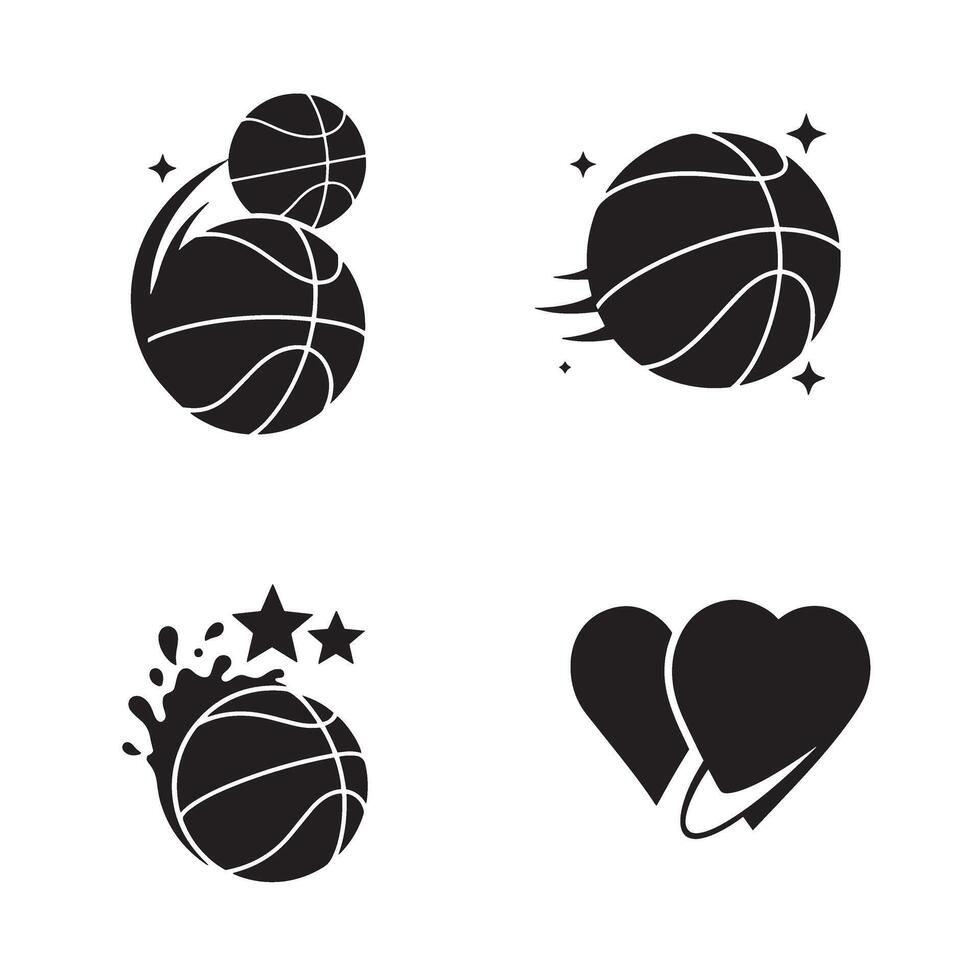 Collection of basketball themed silhouette icons featuring stars and heart elements vector