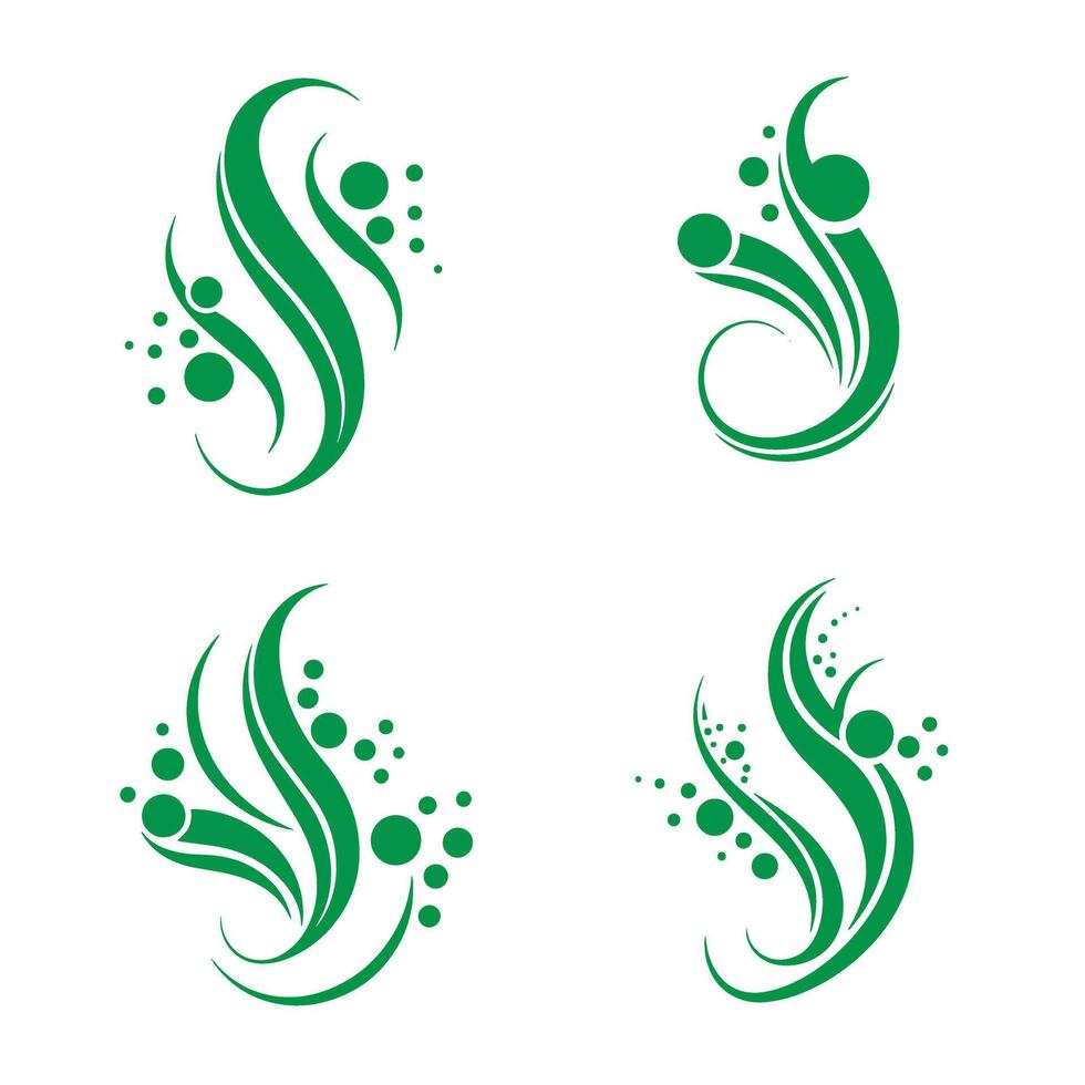 Green abstract floral elements set on white background silhouette designs for decoration vector