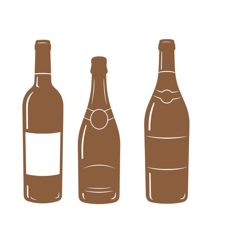 Elegant silhouette illustration of wine champagne and sparkling bottles vector