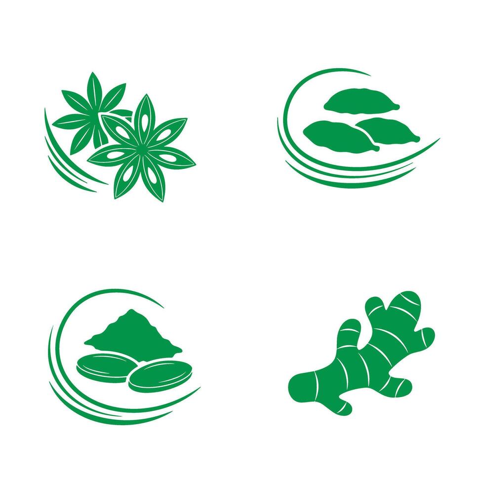 illustration of assorted spices and herbs in green silhouette vector