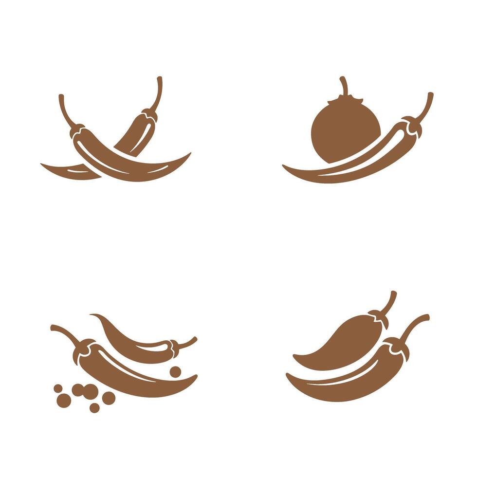 Chili pepper silhouettes representing hot spices and food ingredients in a minimal design showcasing a tasty flavor. vector