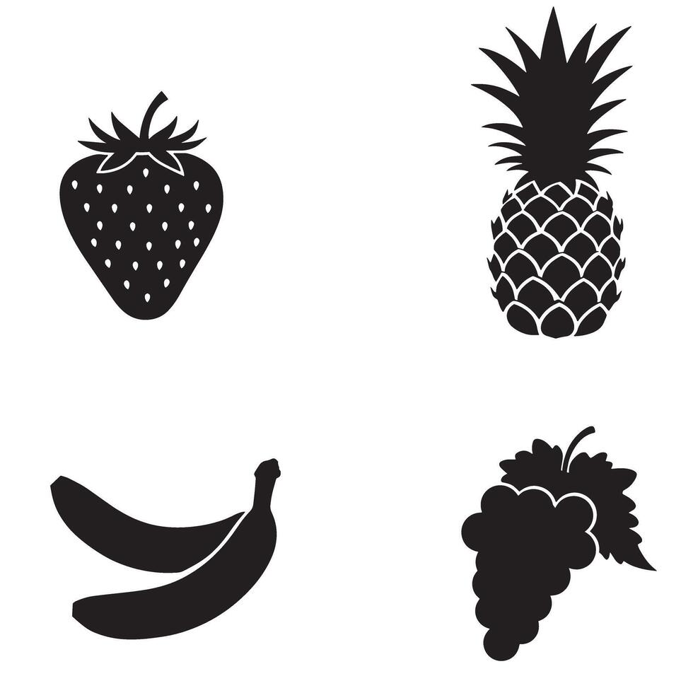 Black silhouette fruit collection on white background for food and healthy eating concepts vector