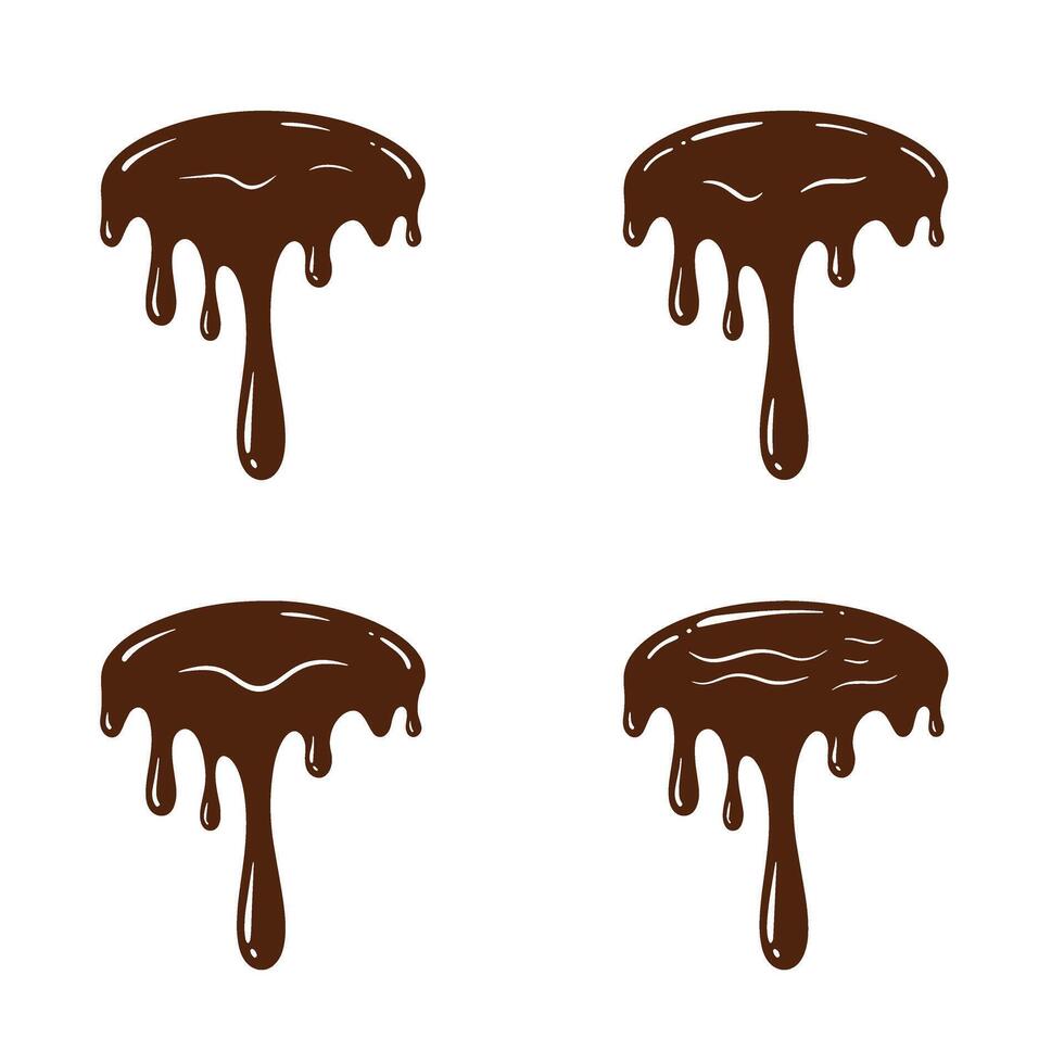 Collection of illustrations of chocolate drips with varying designs and outlines vector