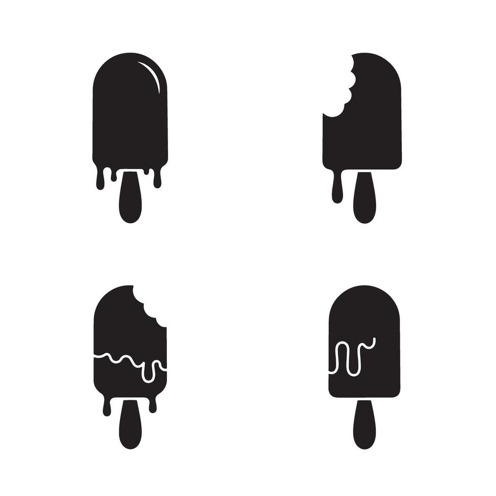 Collection of minimalistic ice cream popsicles in black silhouettes on a white background vector