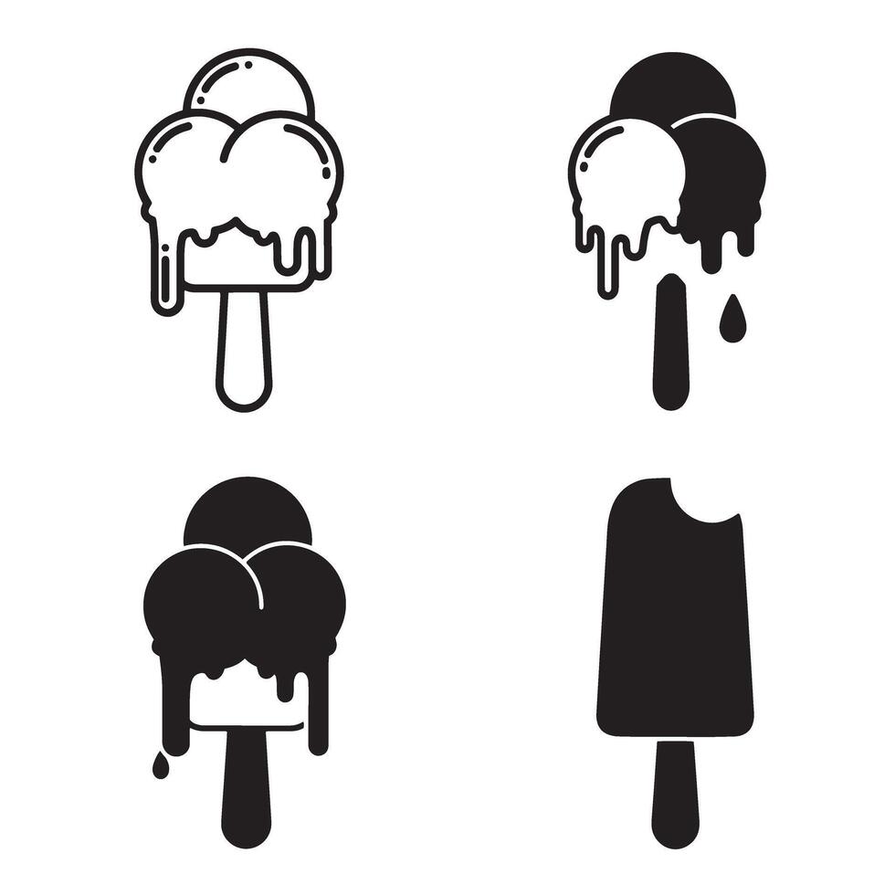 illustration of various ice cream cones and popsicles in a simplified silhouette style vector