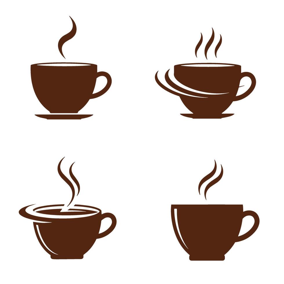 Coffee cup silhouette illustrations set in brown offering a variety of designs vector