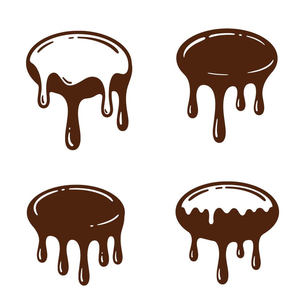 illustration of four different chocolate or frosting silhouette drips perfect for desserts and design vector