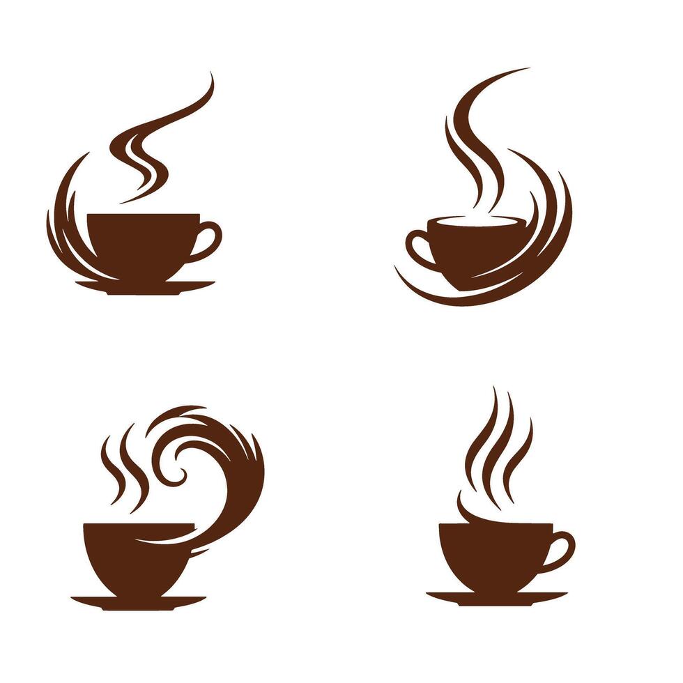 Elegant coffee cup logo designs set in brown silhouette with steam vector