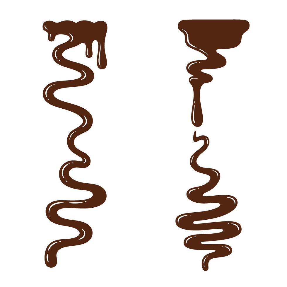 illustration of brown chocolate sauce drizzles silhouette on white background vector