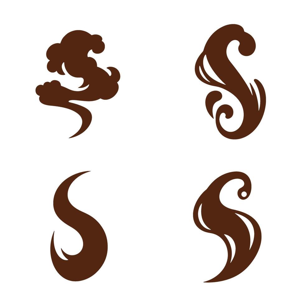 Artistic brown silhouette shapes in abstract design with swirls and cloud elements vector