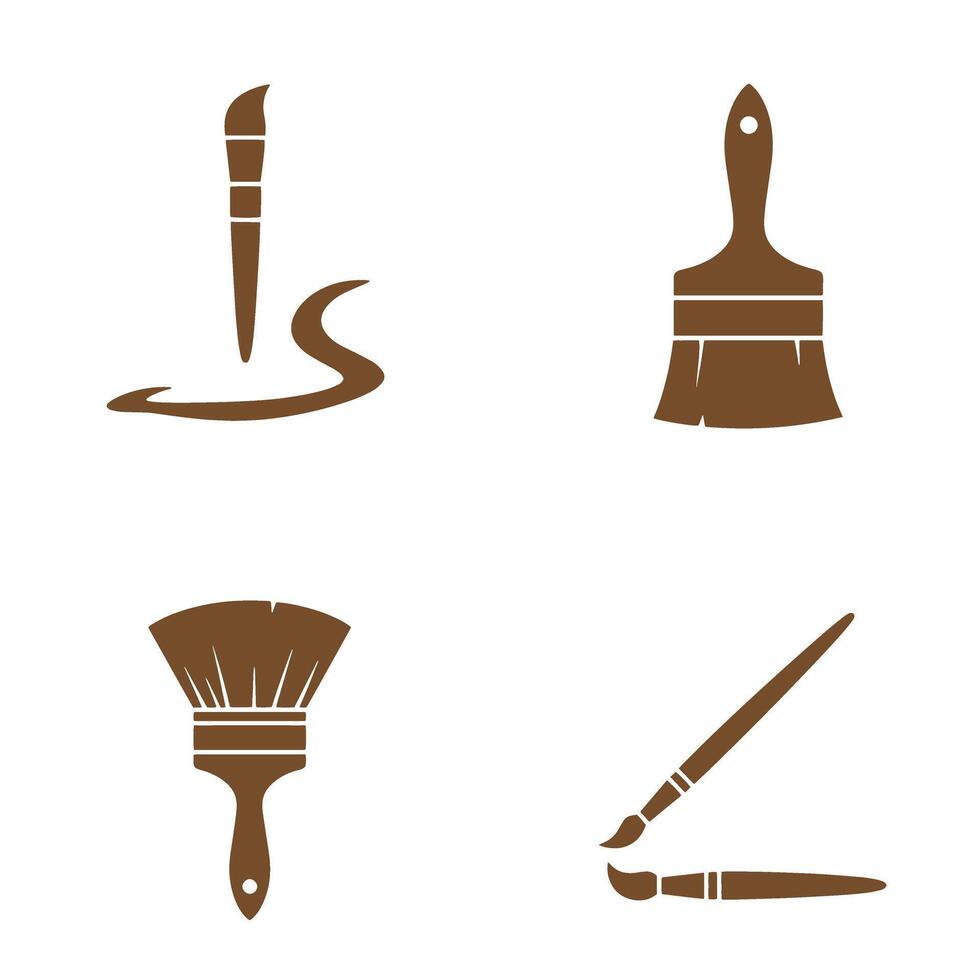 Brown silhouette illustrations of various paint brushes on white background for art and design projects decorating and creativity concepts vector