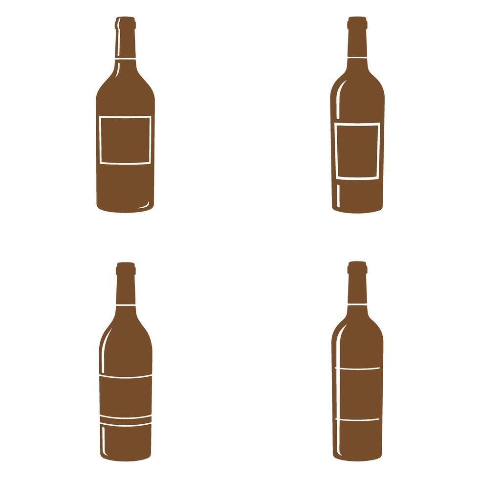 A minimalist graphic of four wine bottle silhouettes featuring varying label and band designs perfect for wine related projects vector