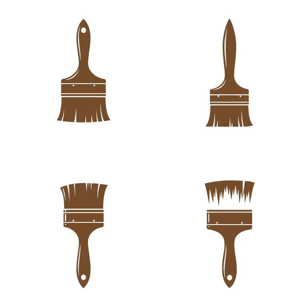 Four stylized brown paint brush silhouettes presented against a clean white background offering versatile applications across various design and artistic projects vector