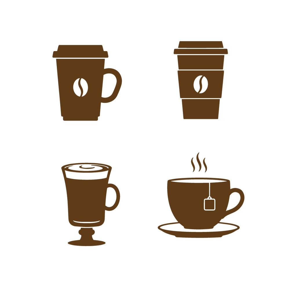 Brown silhouette collection of coffee and tea cups representing a diverse selection of beverages for cafes restaurants and morning routine applications vector