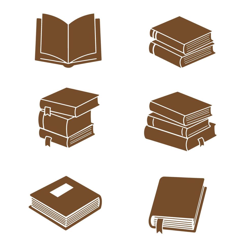 A collection of stylized brown book silhouettes arranged on a white background ideal for educational or reading related illustrations and designs. vector