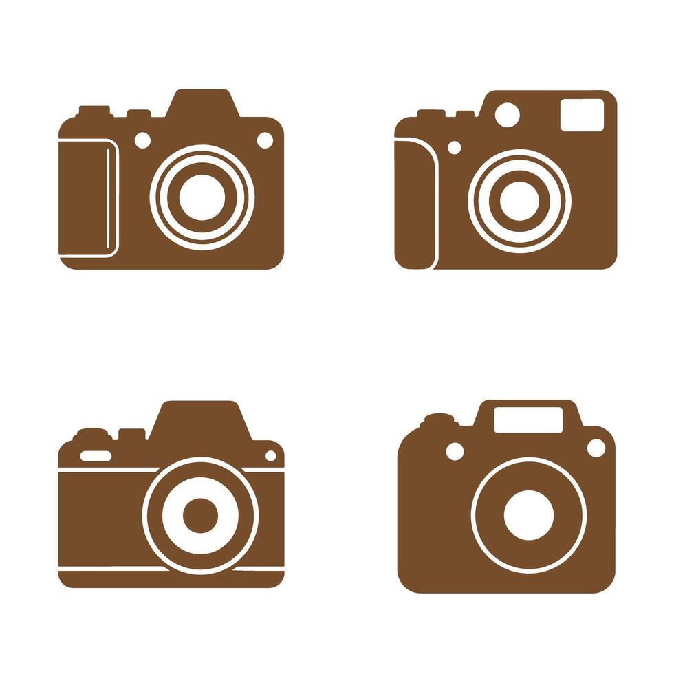 Four brown camera silhouettes arranged on white background reflecting photography and image capture concepts. vector