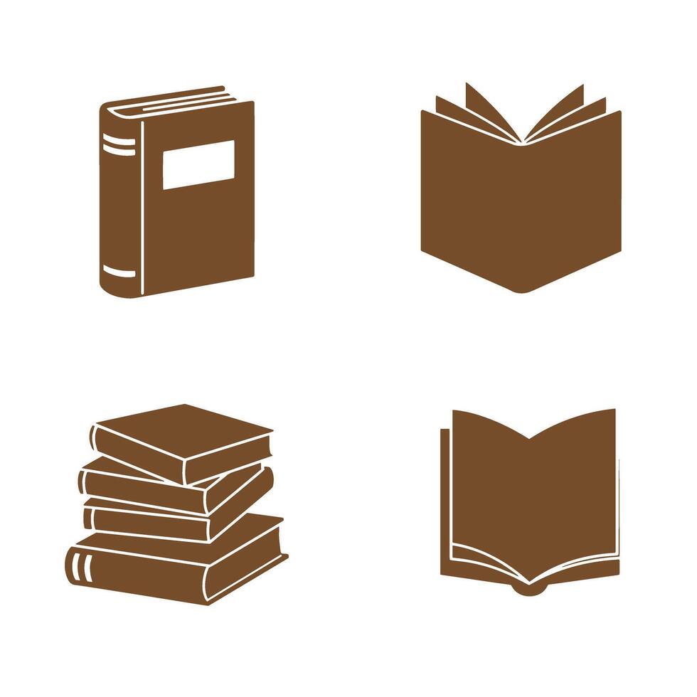 Collection of brown book silhouettes representing various reading and educational concepts isolated on a clean white background for easy use vector