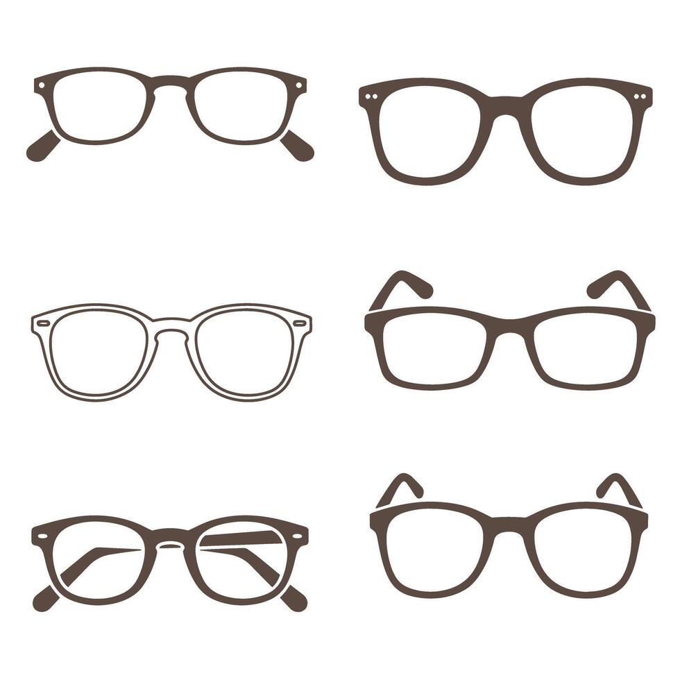 Collection of six stylish eyeglasses silhouette designs suitable for various fashion and optometry concepts perfect for graphic design and illustrations. vector