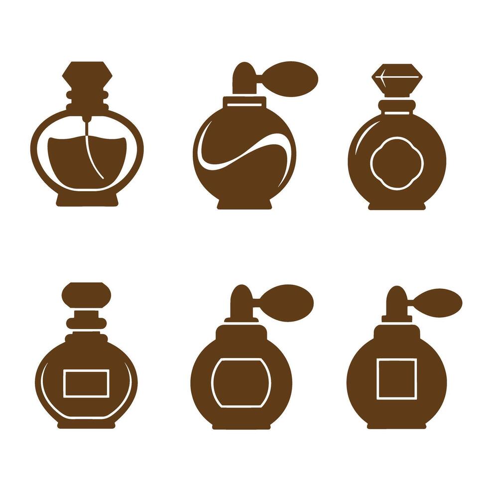Elegant perfume bottles in silhouette style featuring diverse shapes suitable for fragrance branding and design purposes for luxury products. vector
