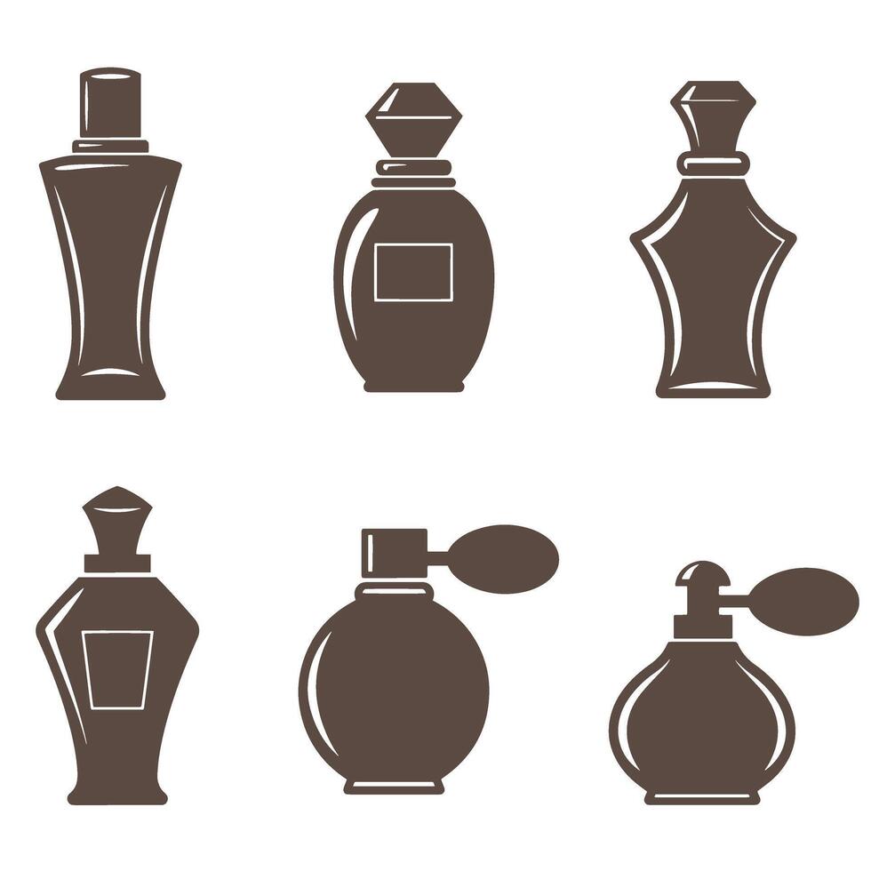 Collection of elegant perfume bottles in silhouette style representing fragrance and beauty for cosmetics and luxury themes vector