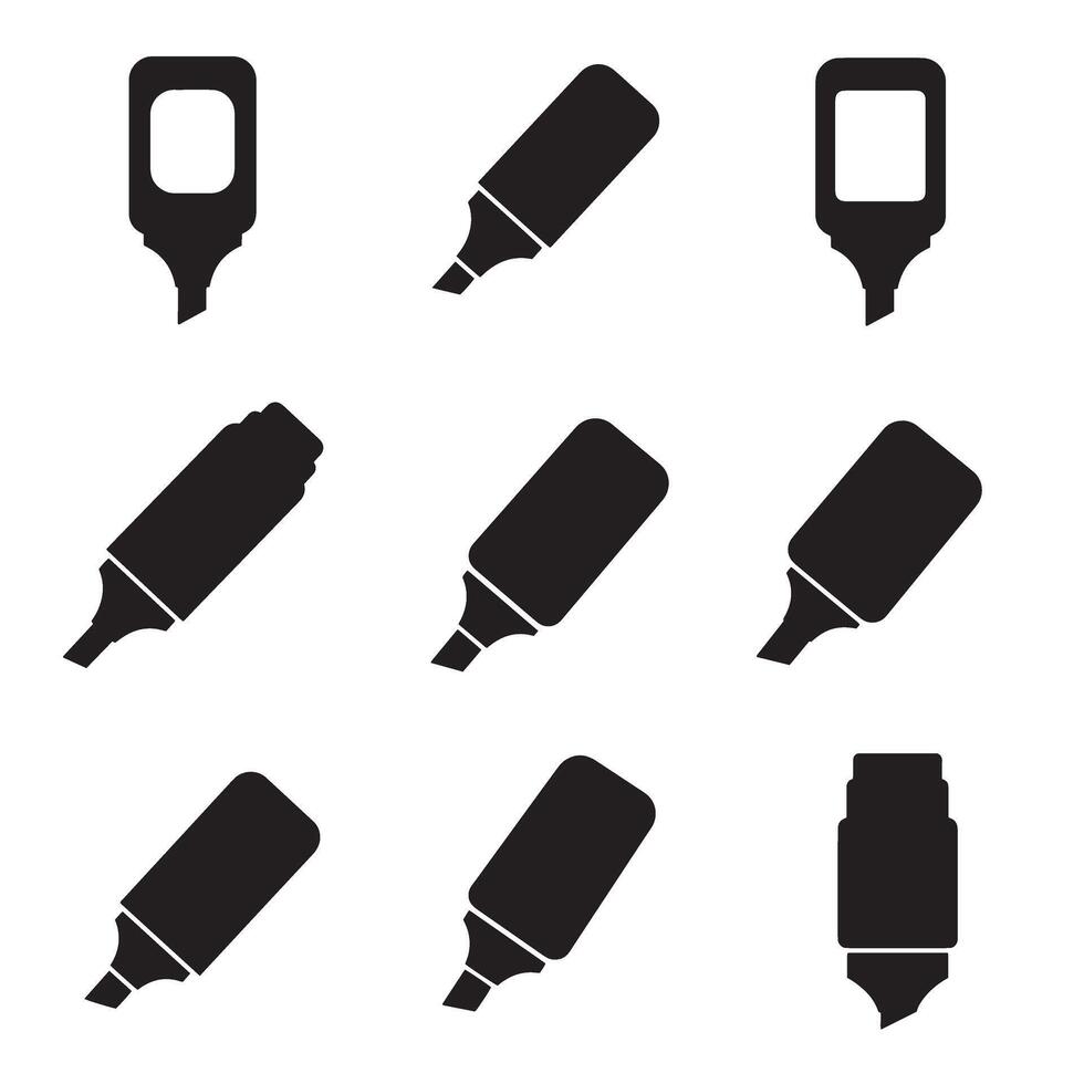Collection of simple black silhouette marker pens isolated on white background for design vector