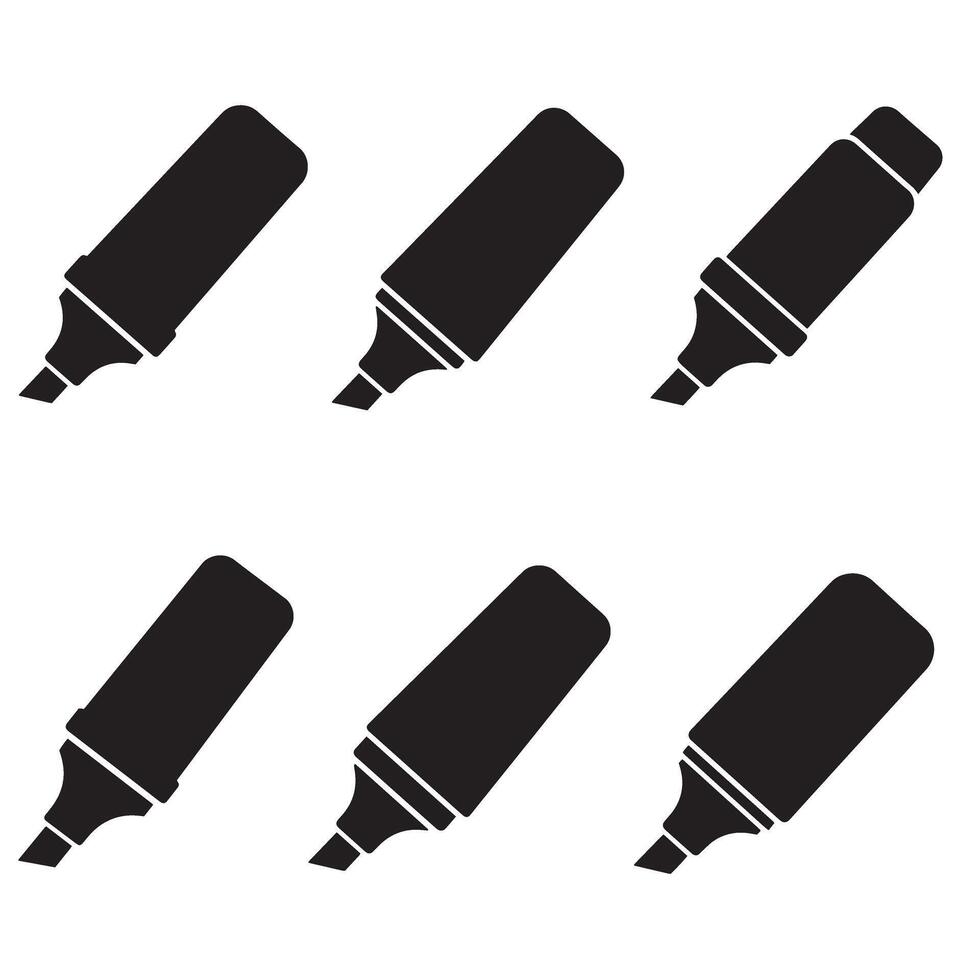 Black silhouette of highlight markers arranged in a neat grid formation on white background vector