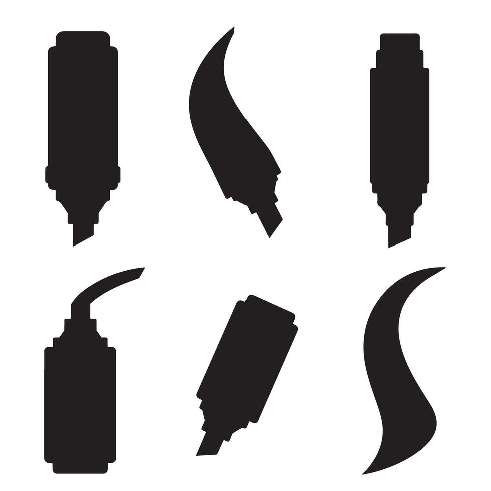 illustration of various silhouette styles of a marker pen and brush strokes vector