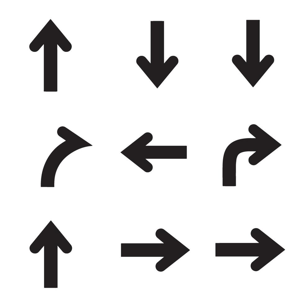 Collection of black silhouette arrows pointing in various directions isolated on white vector