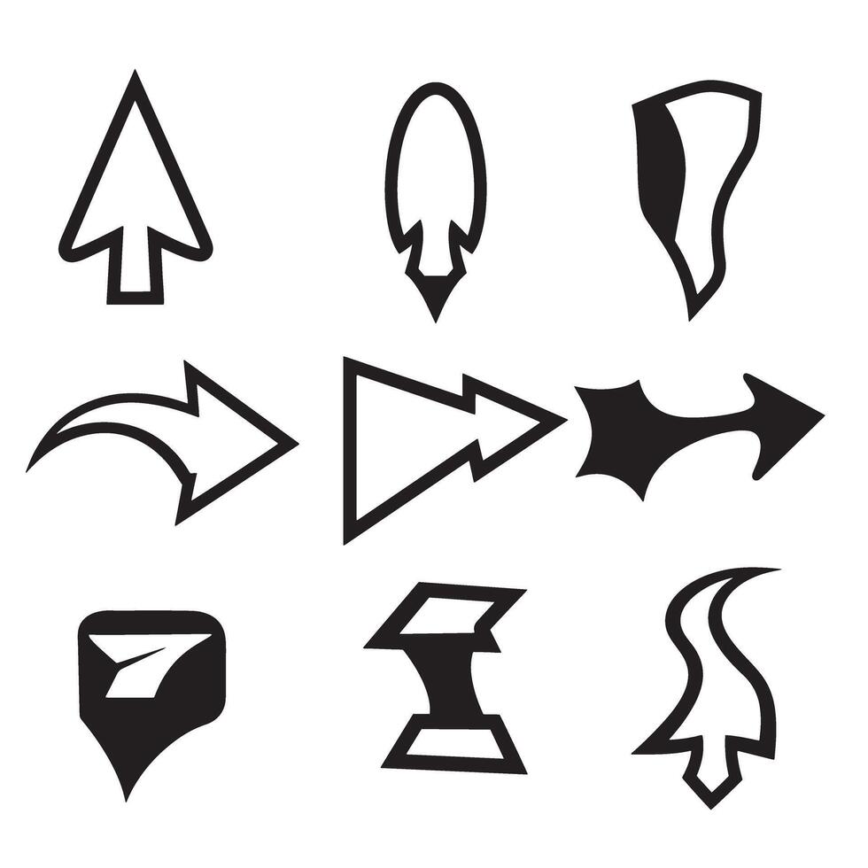 Collection of black and white silhouette arrow shapes for web design and navigation elements vector