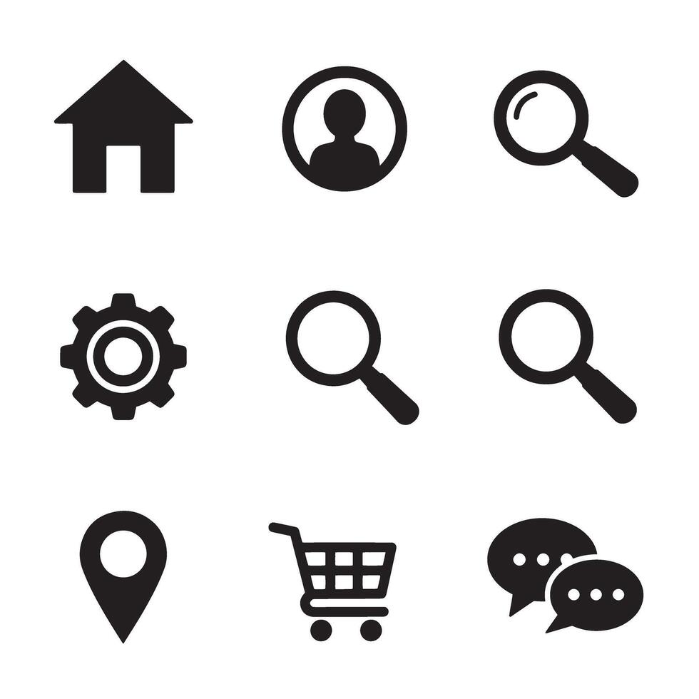 Collection of simple black and white silhouette icons for web and mobile applications vector