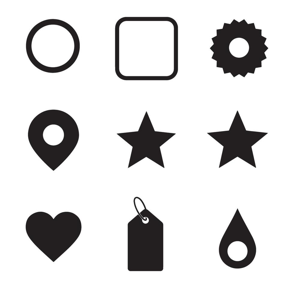 Set of minimalist black silhouette icons for web design and ui elements vector