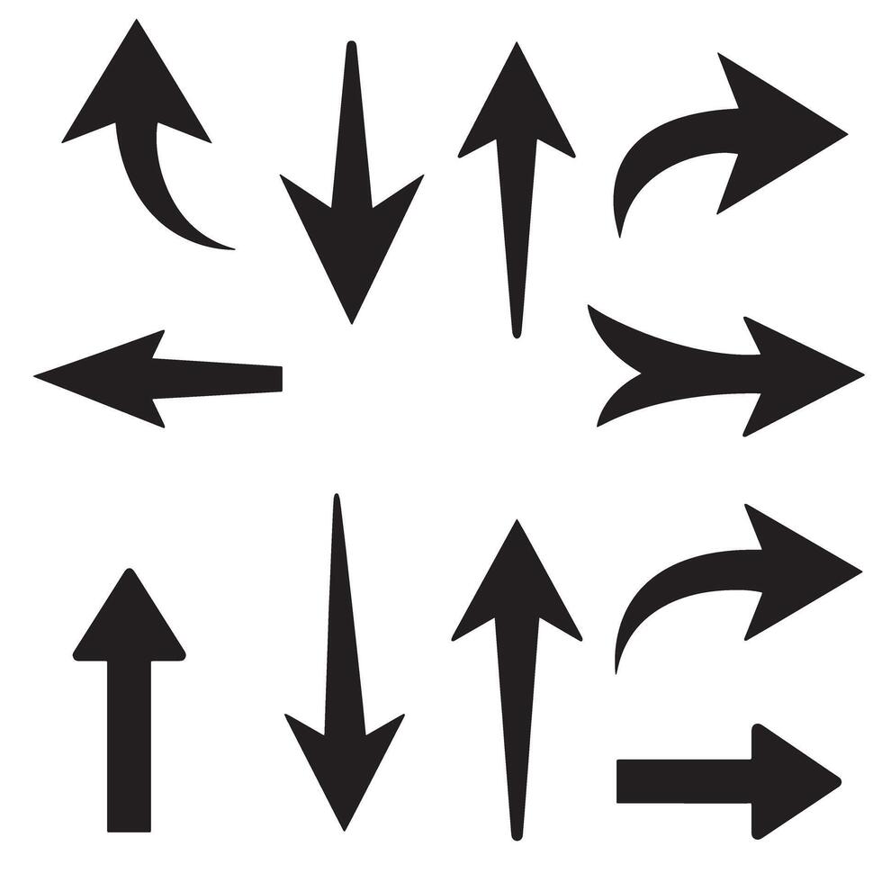 Collection of black silhouette arrows pointing in various directions on a white background vector