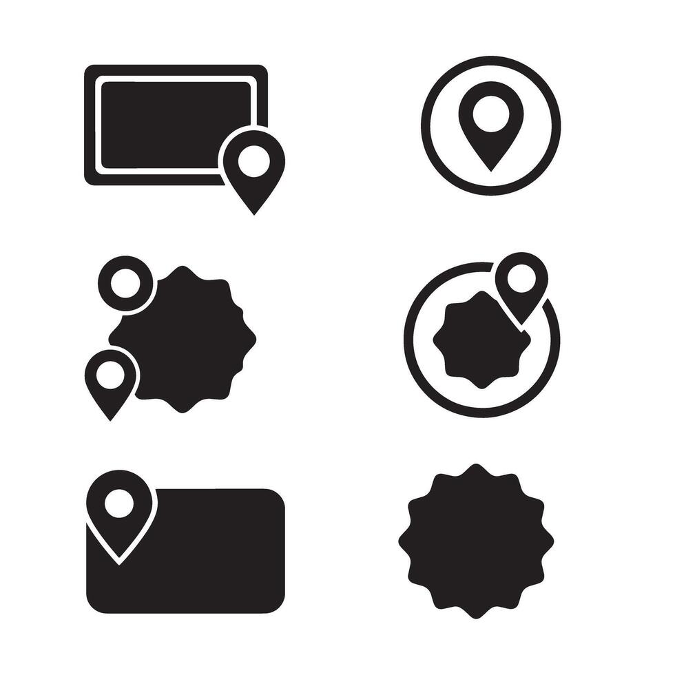 Set of black silhouette location icons and shapes representing navigation and place markers vector