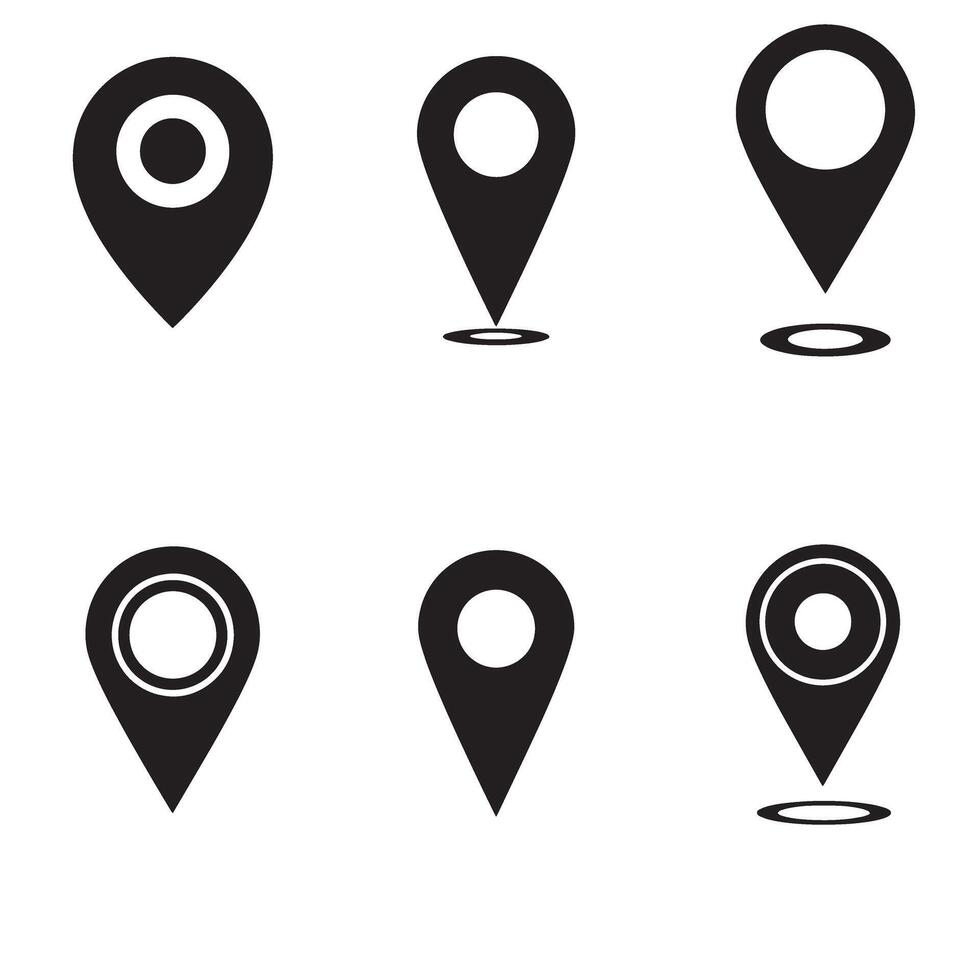 illustration set of black location pin icons isolated on a white background. vector