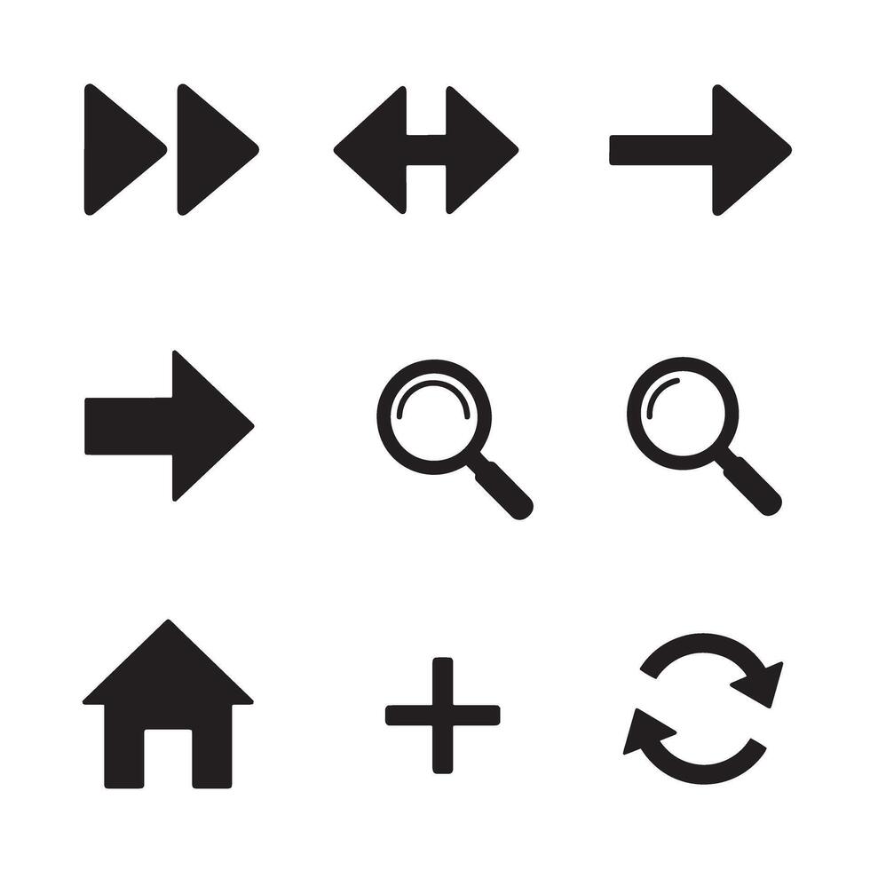 Set of icons representing arrows search home and additional functionality for design vector