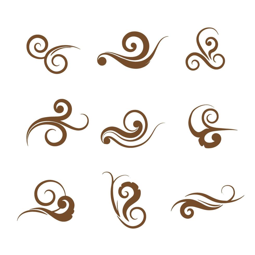 Elegant brown silhouettes of decorative flourishes and swirls on a white background vector
