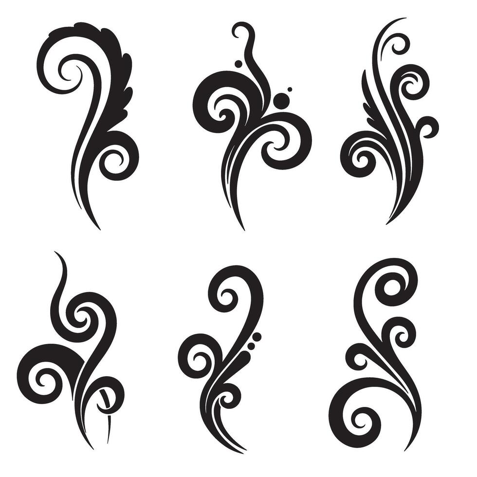 Decorative silhouette floral elements collection in black and white for design projects vector