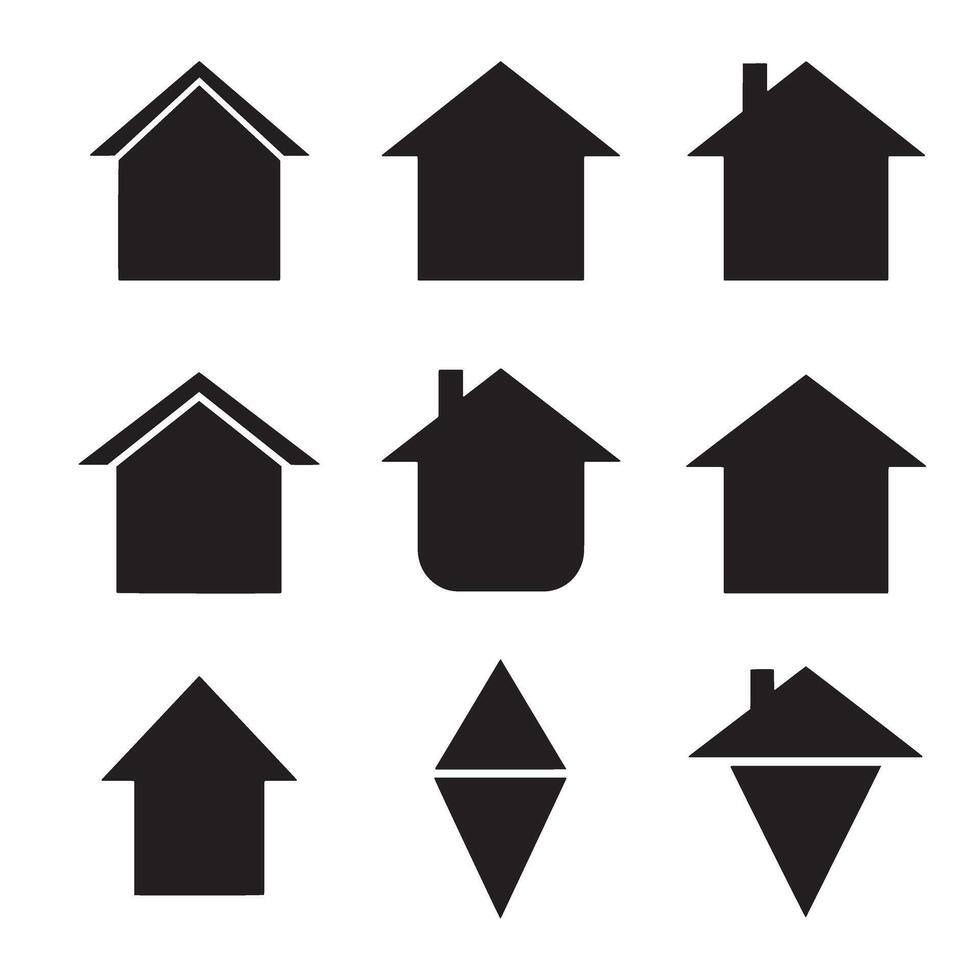Diverse set of black silhouette house icons and home symbols with variations for design vector