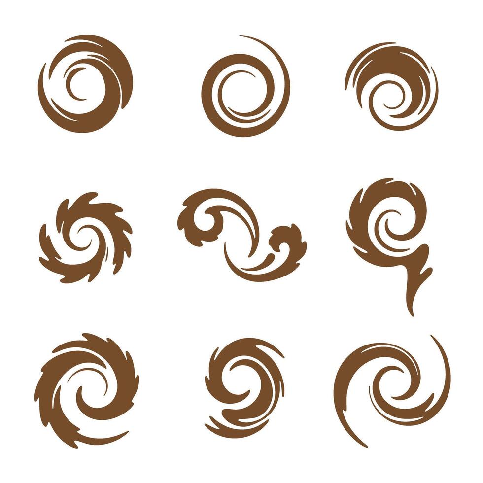 Elegant brown silhouette swirls and spirals collection on white background for design and decoration vector