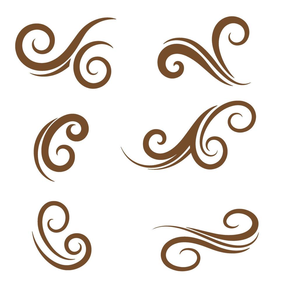 Elegant set of brown silhouette decorative swirls and flourishes on white background vector