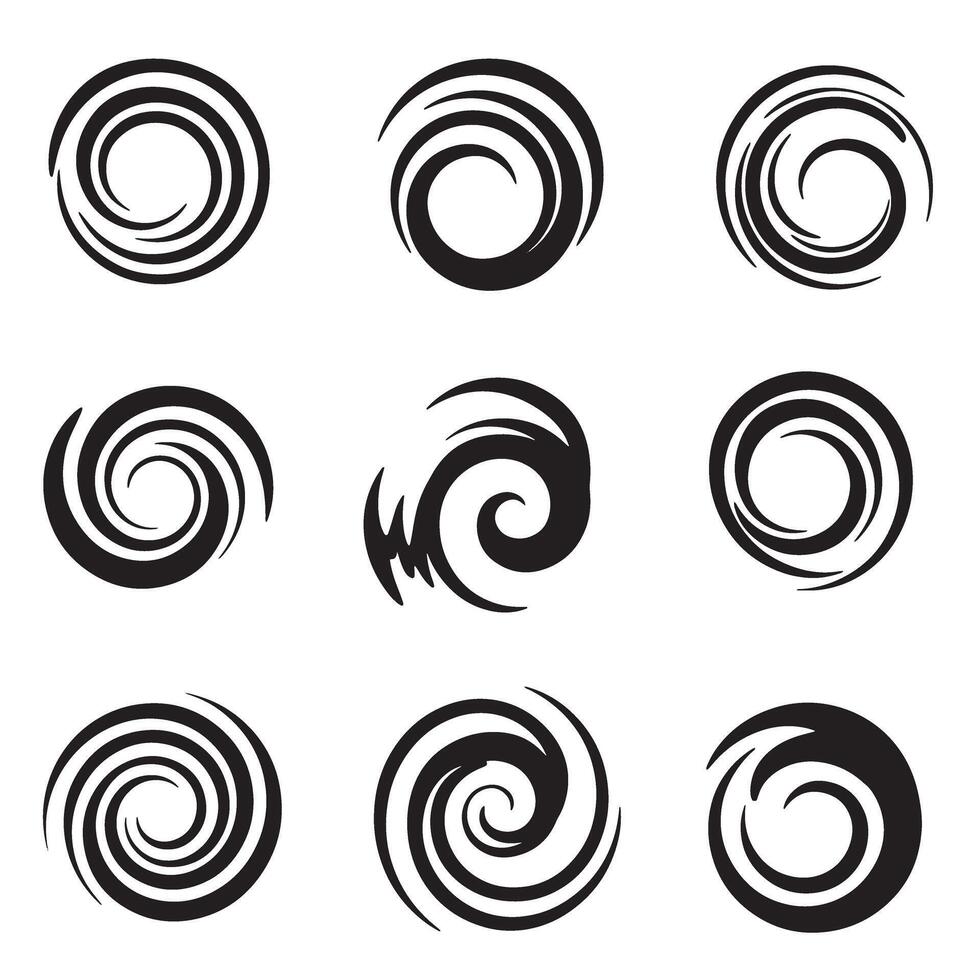 Abstract spiral shapes in black silhouette design elements for decorative and creative use vector