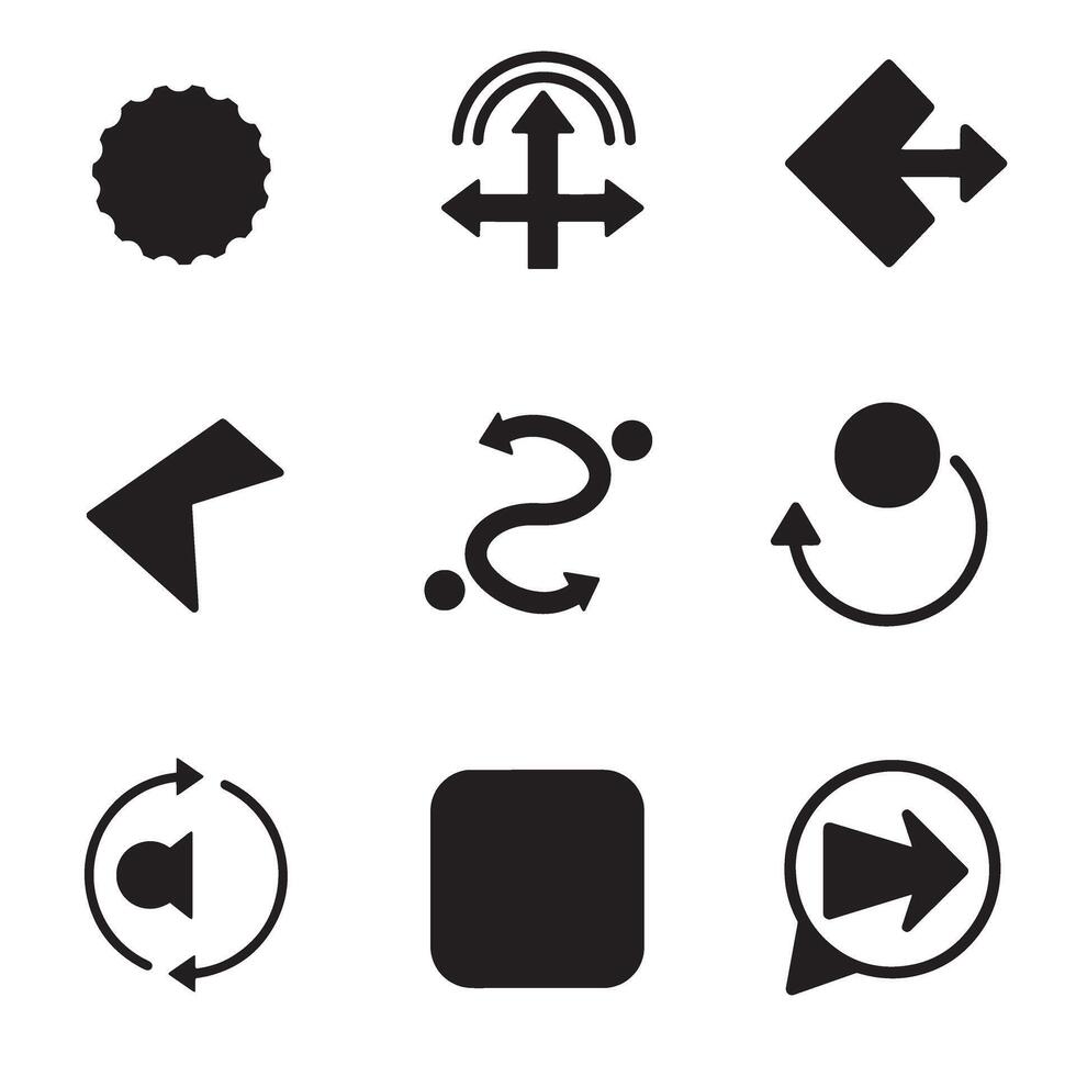 Collection of various modern black and white silhouette arrows and directional icons vector