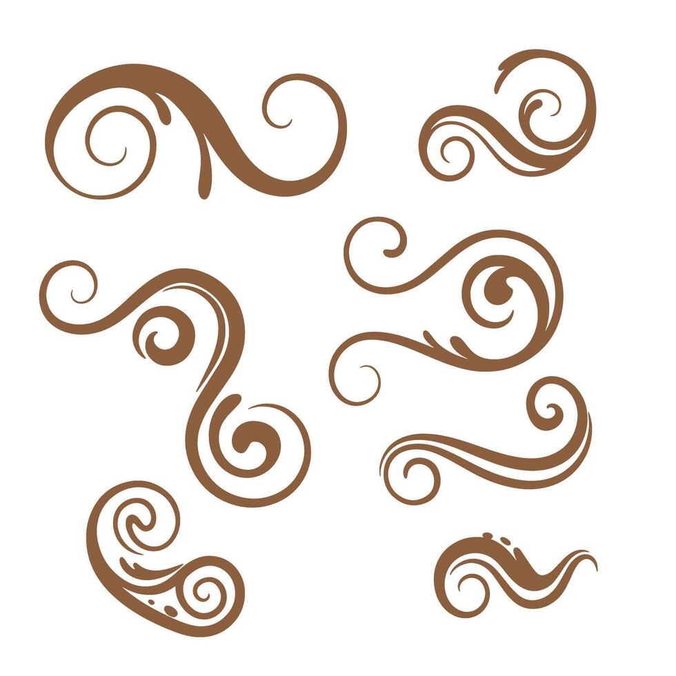 Elegant brown swirl silhouette elements for decorative design and graphic arts vector
