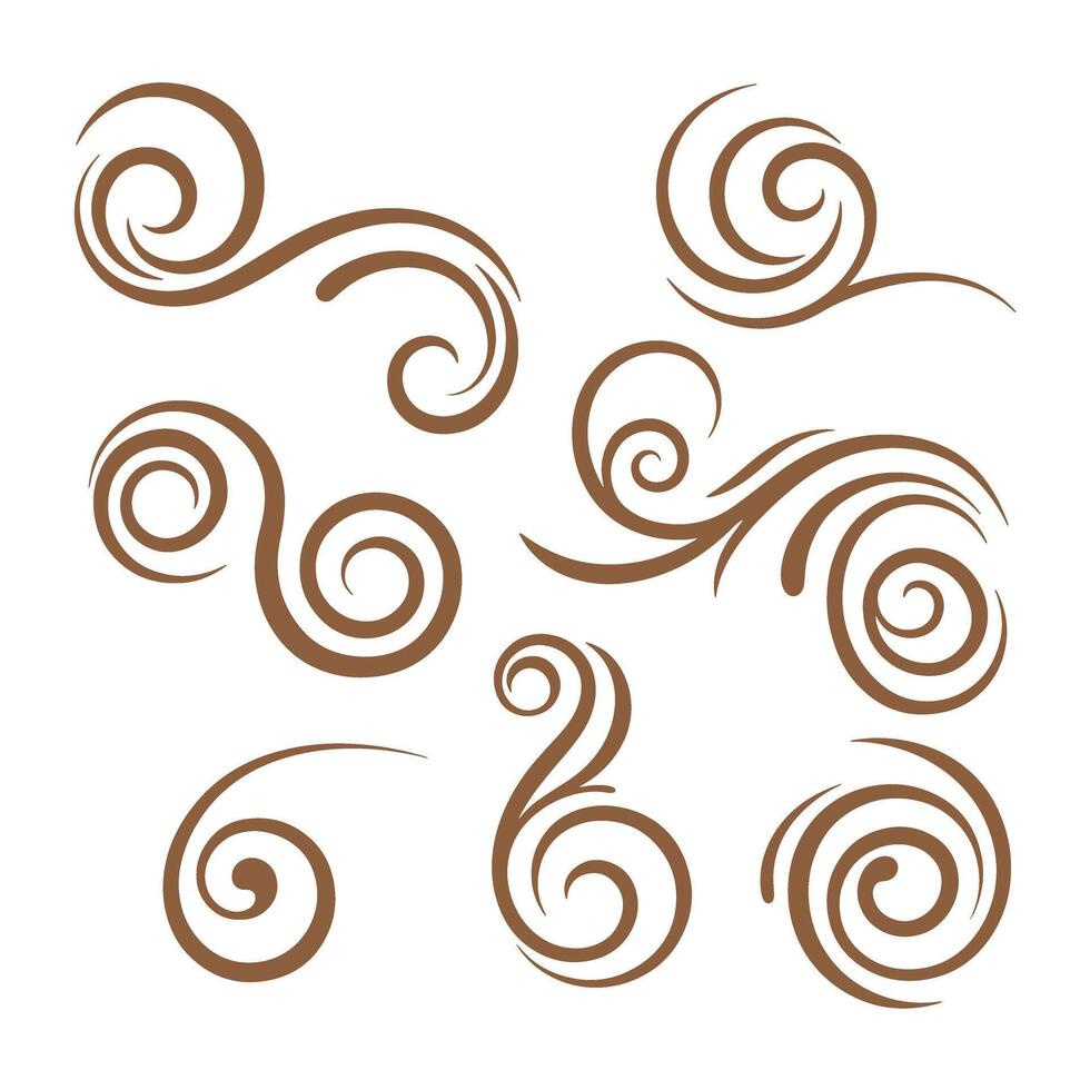 Elegant collection of brown swirls and curls design elements isolated on white background vector