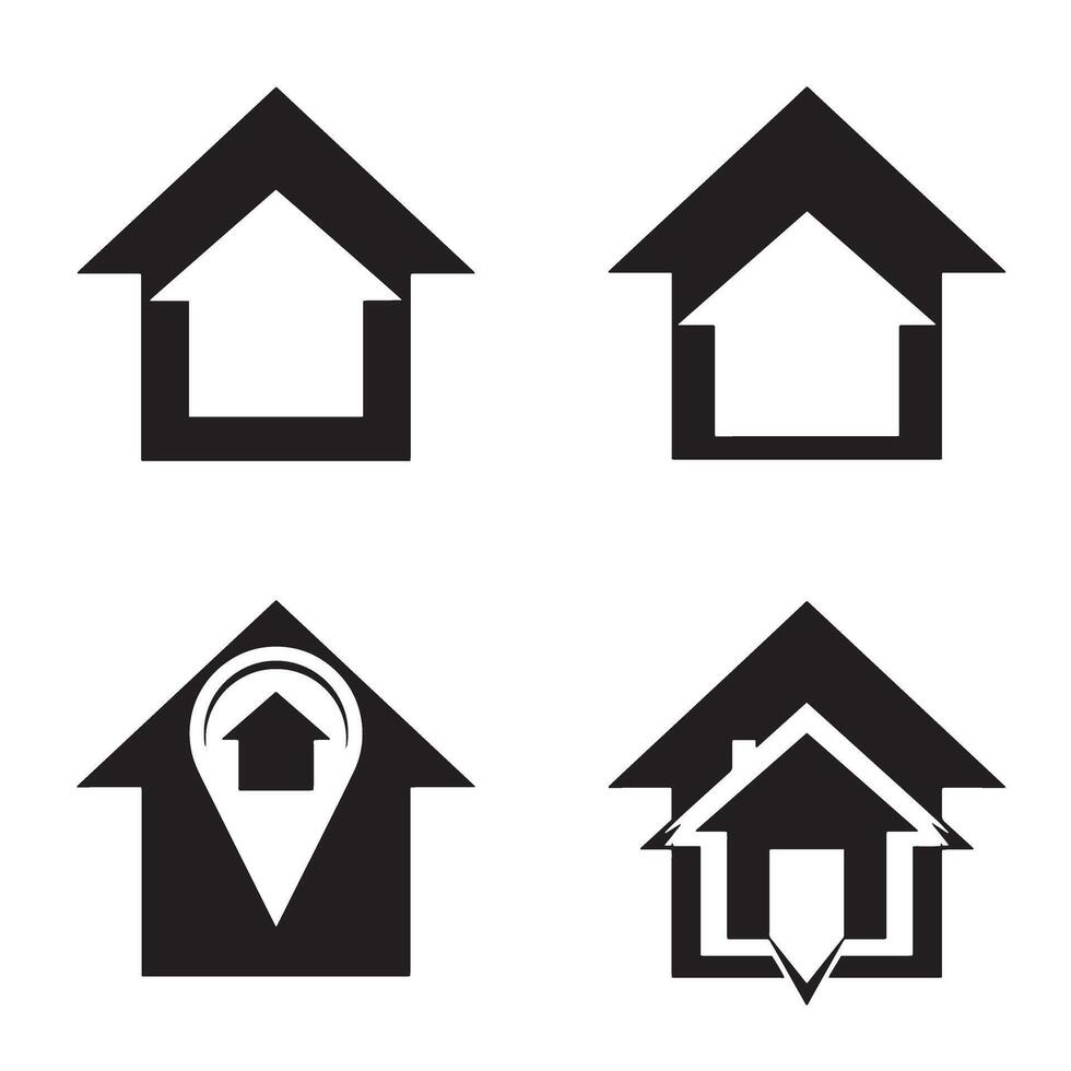 Collection of simple house icons in black silhouette suitable for real estate and home concepts vector