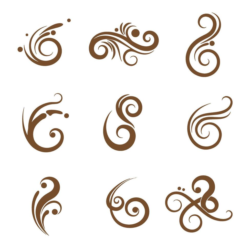 Decorative swirls and flourishes set of silhouettes in elegant brown colors on white background vector