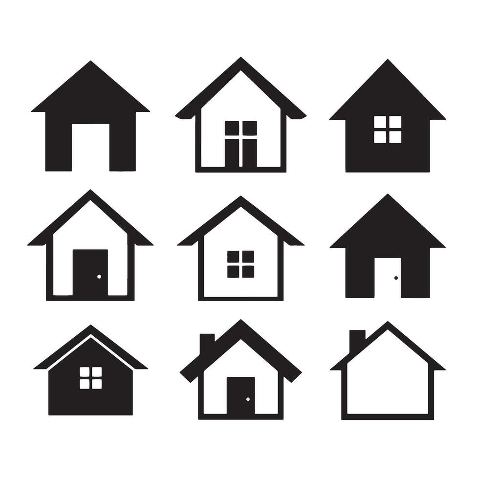Collection of simple home icons silhouettes in black and white for design projects vector