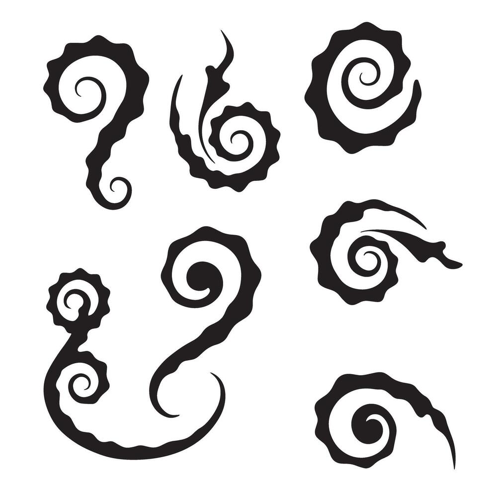 Elegant collection of black swirls spirals and curls silhouette designs isolated on white vector